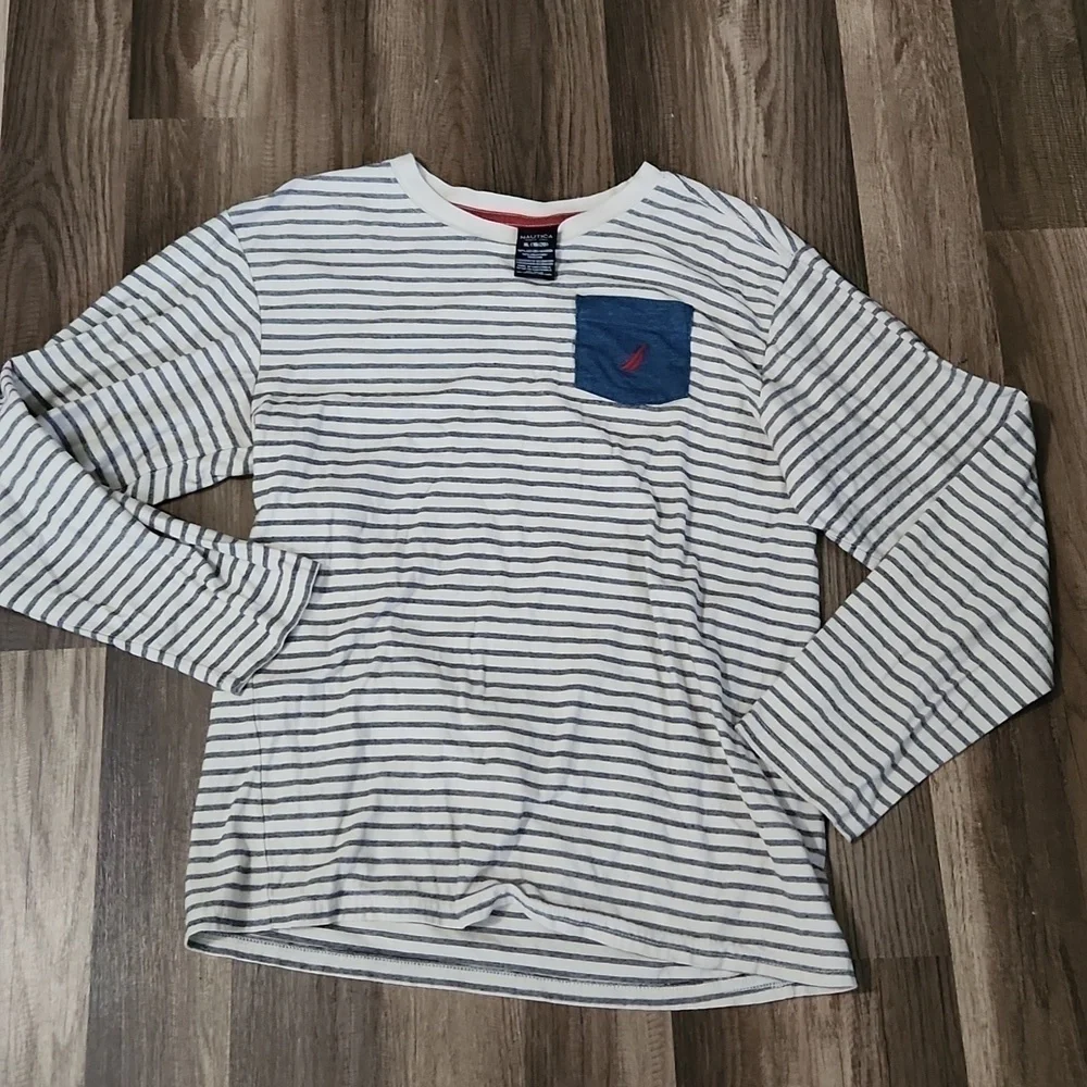 Nautica Longsleeve Stripe Shirt Size XL 18/20 With Front Pocket